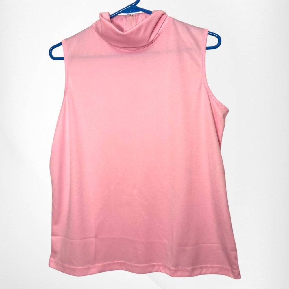 Vicki Wayne Bright Pink Collared Sleeveless Women's Zip Blouse Tank Top Size L